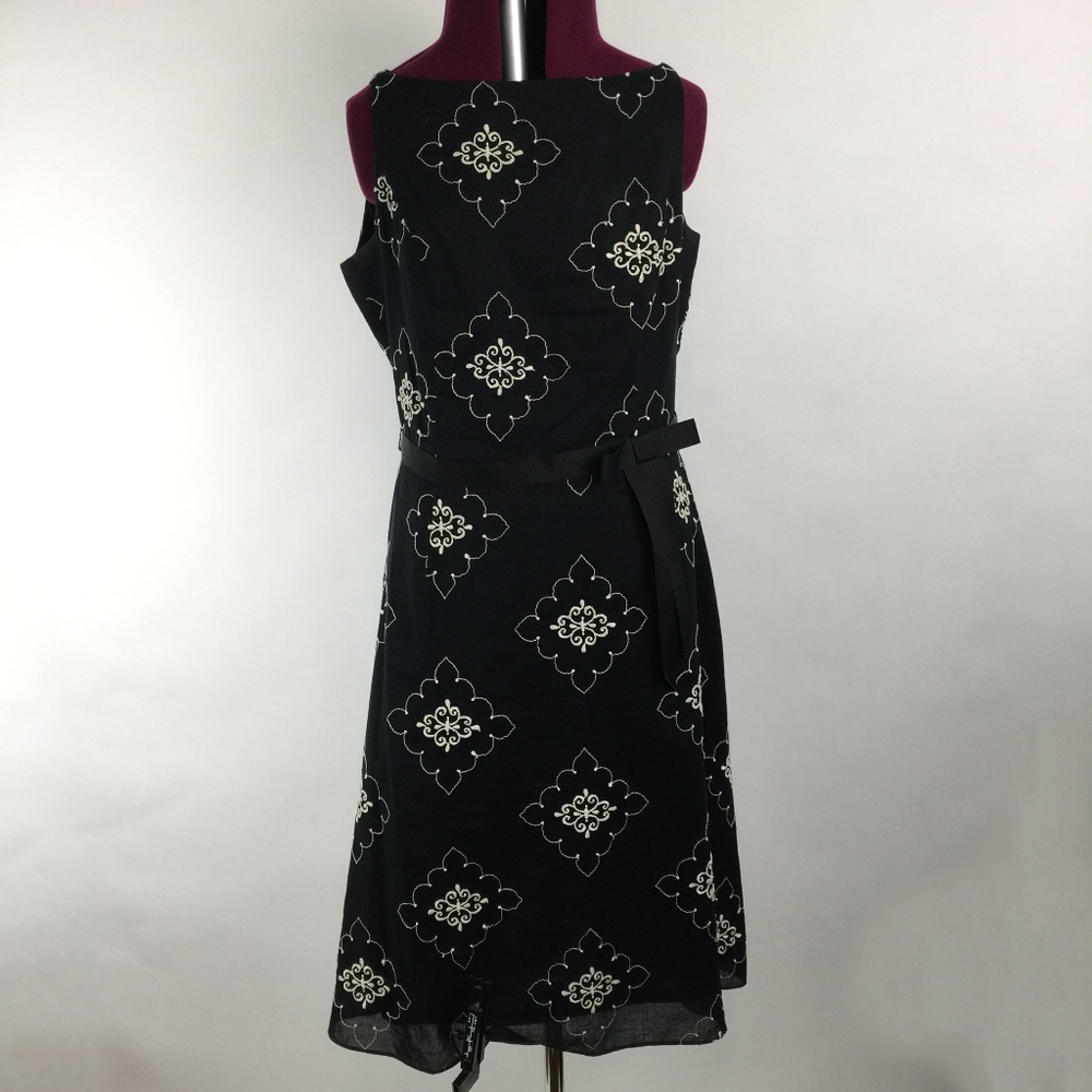 Shelli Segal Laundry Black White Floral Embroidered Dress 10